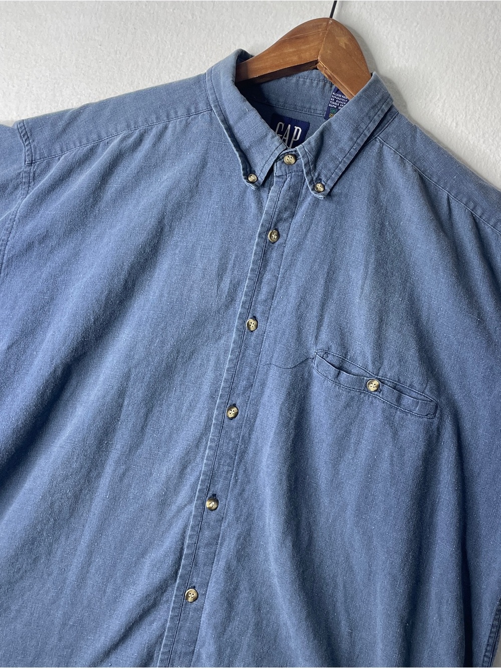 Gap Vintage Chambray Button Down Shirt Mens XL Blue Short Sleeve 90s Workwear
